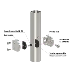 Svorka na trubku ø 42,4 mm, sklo 6 - 10,76 mm, AISI 304 Svorka na trubku ø 42,4 mm, sklo 6 - 10,76 mm, AISI 304